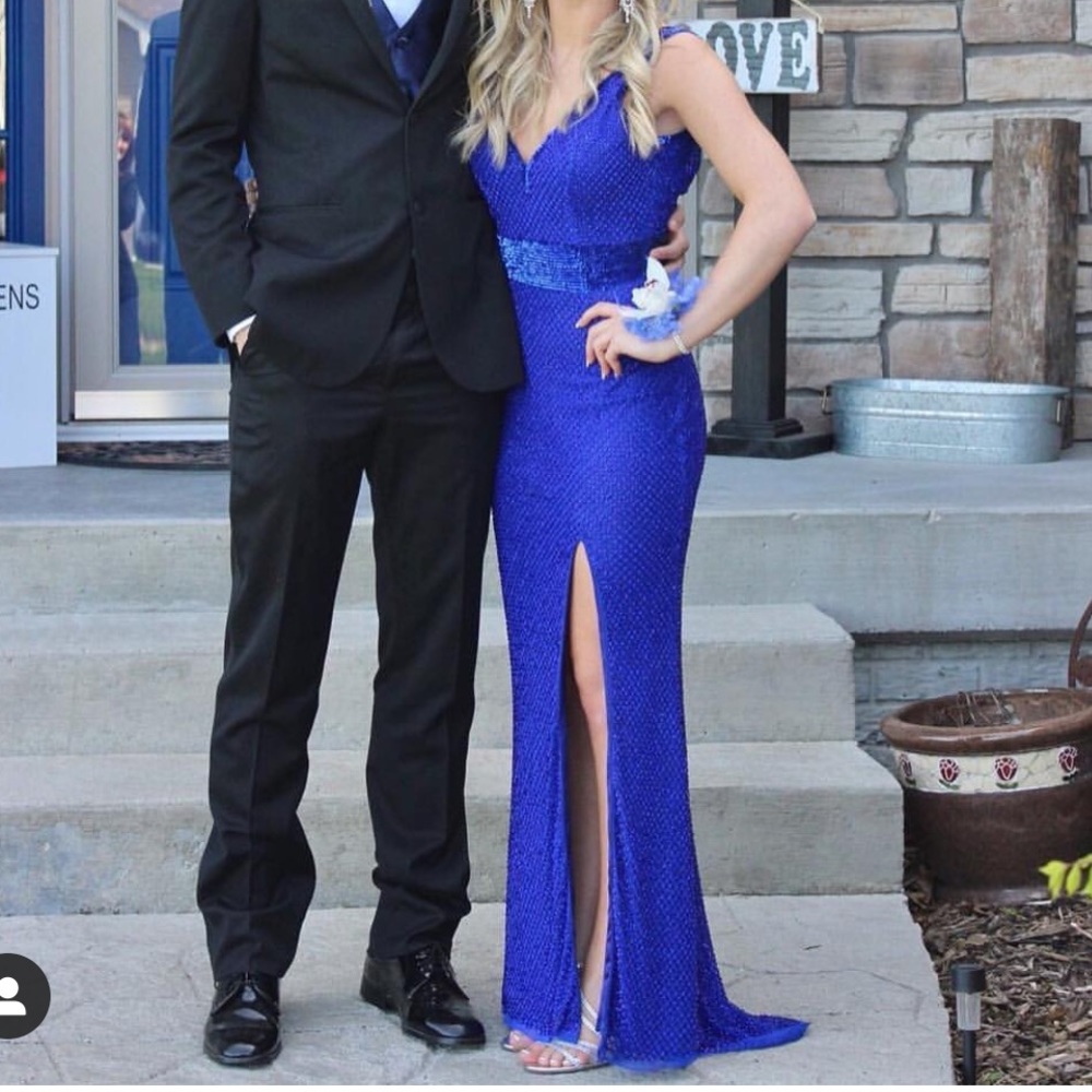 Blue beaded prom dress
